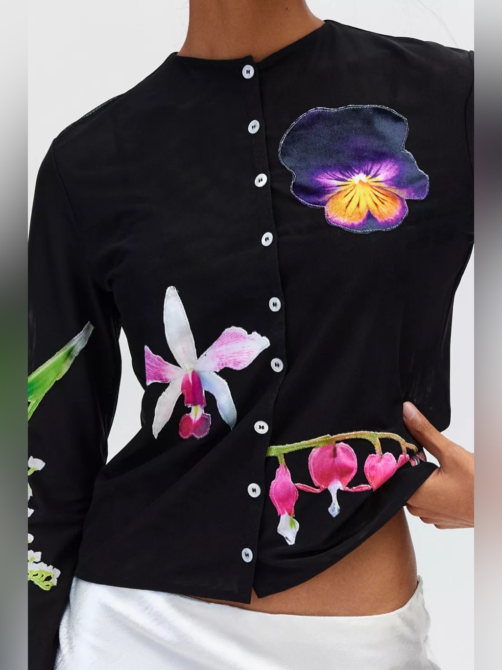 Nwt Tyler Mcgillivary Pansy Applique Cardigan Black Mesh Long Sleeve Xs — image 3 of 8